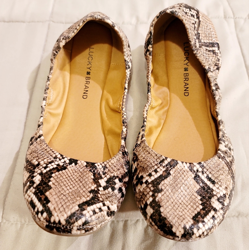 Lucky Brand Brown/Tan Snake Skin Print Emmie Ballet Flats 9.5M
